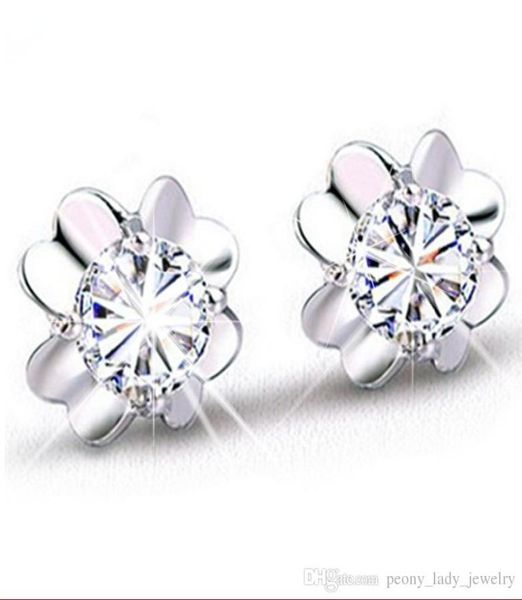 

romantic charm simple crystal pure clear clover earrings 925 sterling jewelry1033864, Golden;silver