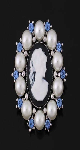 

imitation pearl surrounding vintage cameo brooch for women or wedding4664036, Gray