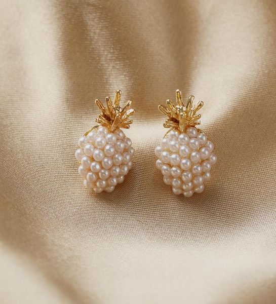 

s625 silver needle stud earrings simple and small pearl stud earrings pineapple temperament short stud earrings2549175, Golden;silver