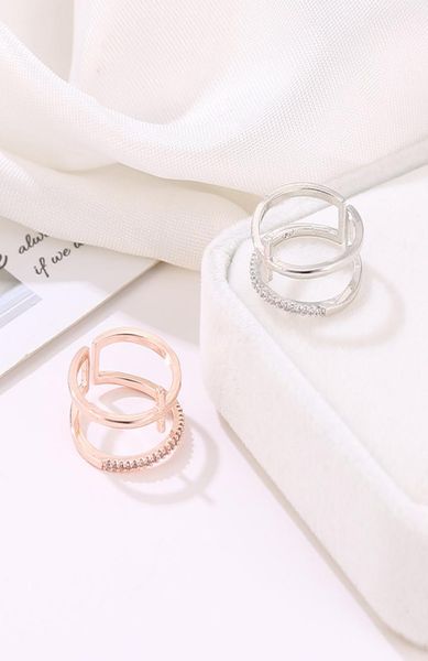 

european and american new style rose gold cross gilded inlaid ring simple multilayer open ring2221579, Silver