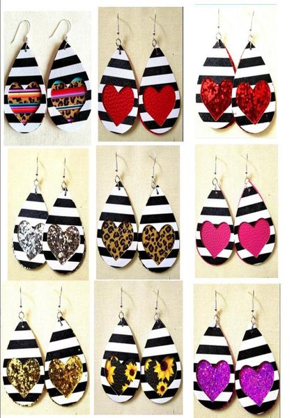 

30pairs new simple water drop teardrop pu leather earrings for women8061458, Silver
