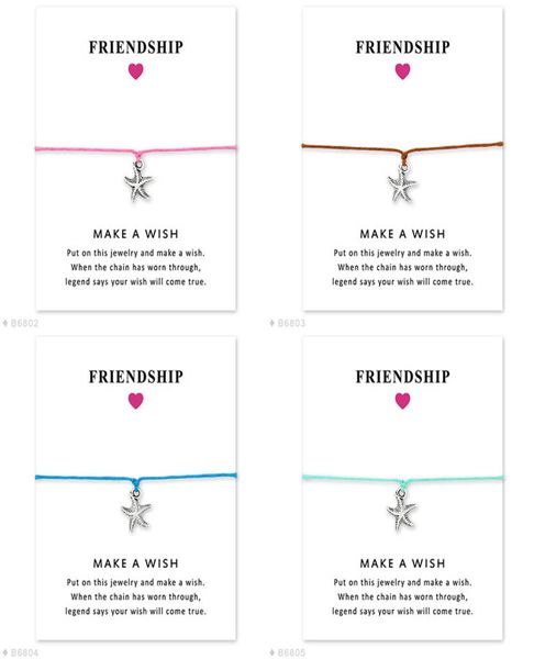 

make a wish bracelets with gift card for women men starfish charm rope chains bangle friendship fashion jewelry gift8965431, Golden;silver