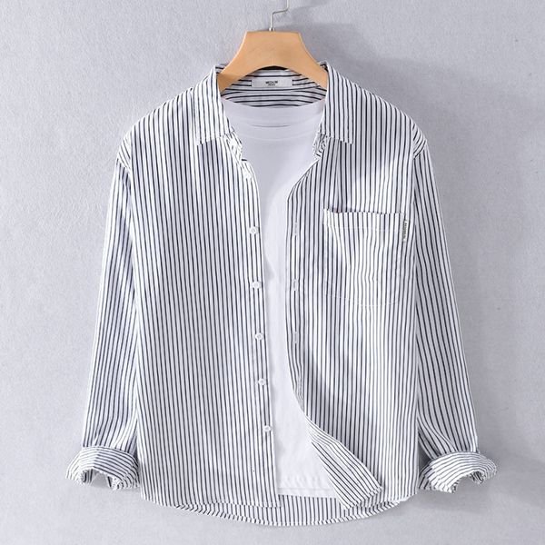 

men s dress shirts 2023 spring and autumn striped fashion cotton linen casual long sleeve shirts daily pockets button for men 230707, White;black