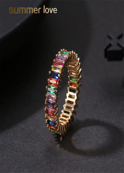 

high quatity rainbow crystal zircon ring engagement rings for women fashion square baguette cz eternity finger ring wedding jewelr9157473, Slivery;golden