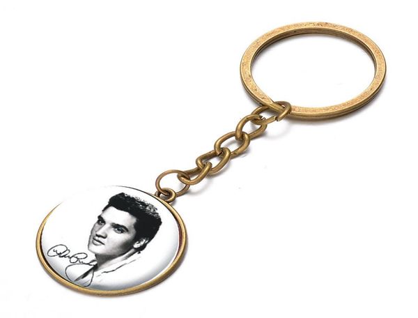 

cabochon keychain elvis presley portrait key chain key ring silver bronze pendant fashion jewelry for women men gift drop 7024651, Slivery;golden