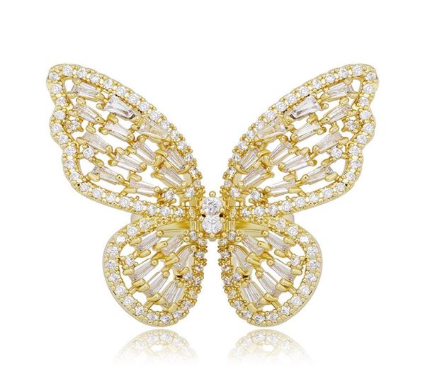 

butterfly rings luxury bling zircon women rings fashion adjustable gold silver color hollow out butterfly hip hop rings5965696, Golden;silver