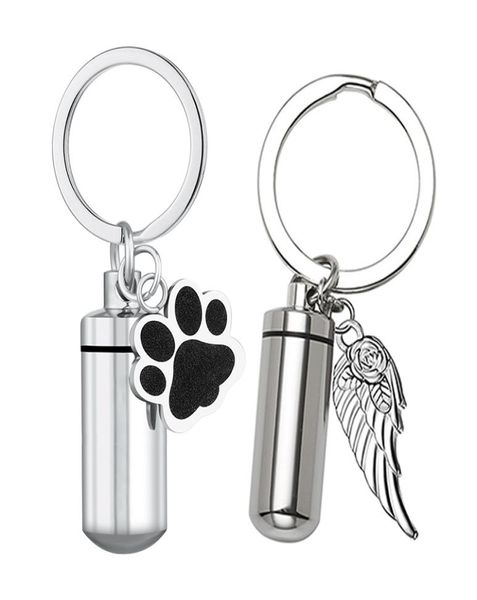 

personalized cylinder with wing paw cremation urn keychain pendant memorial ashes keyring keepsake jewelry gift for women men8289216, Slivery;golden