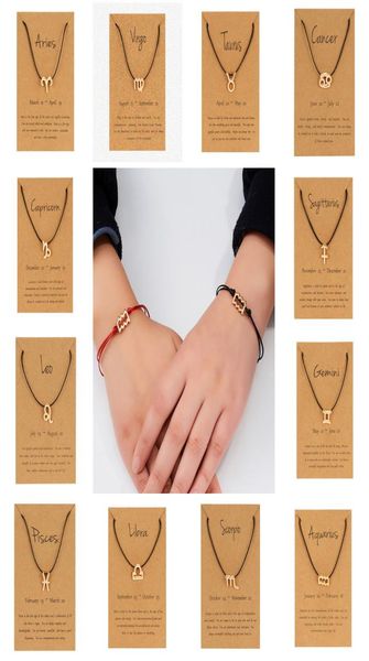 

new 12 zodiac sign couple bracelets with card constellation horoscope charm red black rope chains bangle for women men fashion jew4583015, Golden;silver