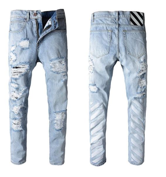 

retro mens ripped pencil pants fashion daily biker stretch pants causal zipper cotton motorcycle denim jeans3329144, Blue