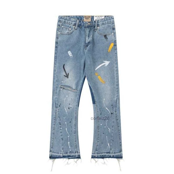 

designer mens jeans sports pants slim denim straight sweatpants speckled letter print women high street couple galleryes dept loose flare ca, Blue