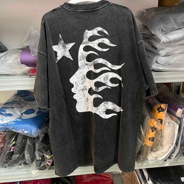 

men's t-shirts hellstar t-shirts men women black wash do old short sleeve funny yellow devil face print t shirt real ps, White;black