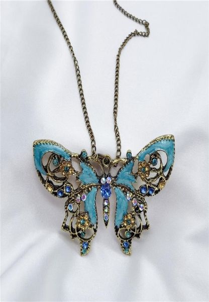 

hollow butterfly rhinestone pendant necklace sweater chain for women big cz fashion jewelry9417211, Silver