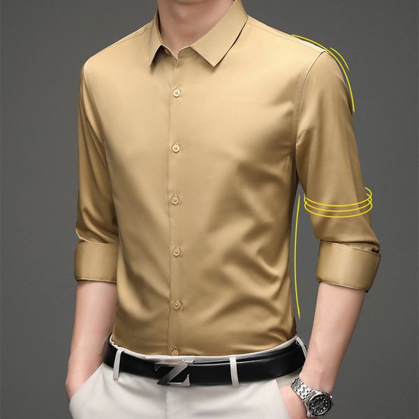 

men s dress shirts long sleeves shirt stretch non iron anti wrinkle men business self cultivation casual solid social spring and summer 230, White;black