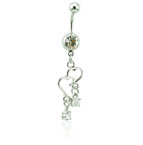 

belly button rings surgical steel barbell dangle double heart mix gem navel body piercing jewelry2908301, Silver