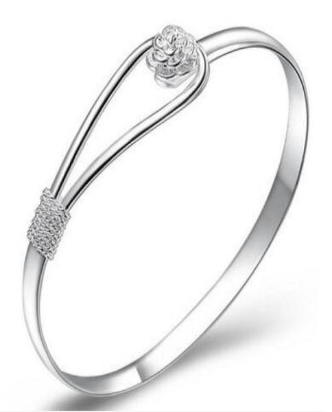 

charm bangle bracelets 925 sterling silver rose flower cuff fashion bangle for women jewelry9803942, Black