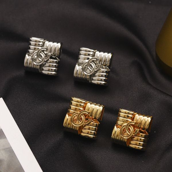 

designer luxury jewelry brass gold plated simple small studs french elegant chic letter earrings earrings, Golden;silver
