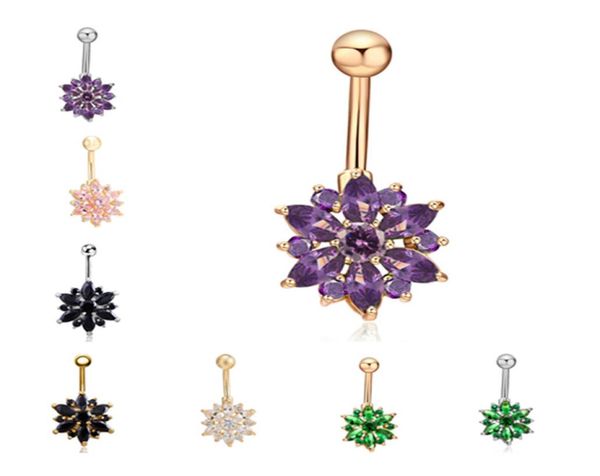 

10 colors for option antiallergic cute flowers belly button rings cz women body jewelry dangle navel body piercing jewelry f6864453, Silver