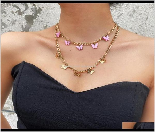 

pendant necklaces acrylic butterfly pendant necklaces clavicle link chains gold women fashion hip hop jewelry animal street choke5551323, Silver