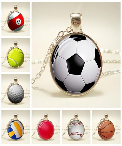 

new fashion basketball baseball football tennis picture glass cabochon pendant necklace for sportsmen gift9002617, Silver