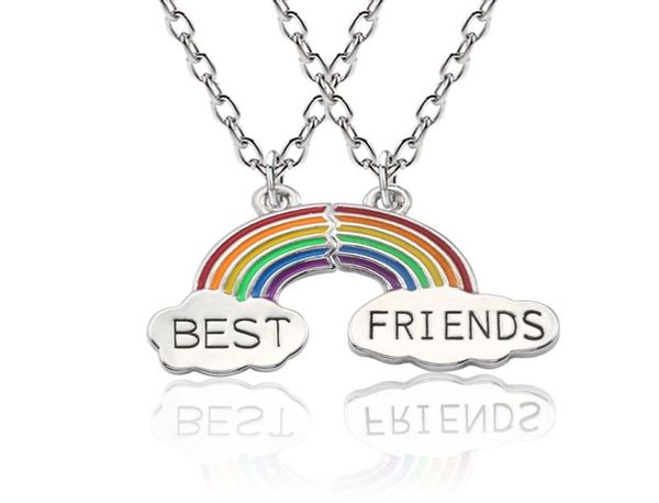 

fashion design 2piecesset trendy stitching necklace friends rainbow pendant necklace for women chain friendship jewelry 1000180, Silver