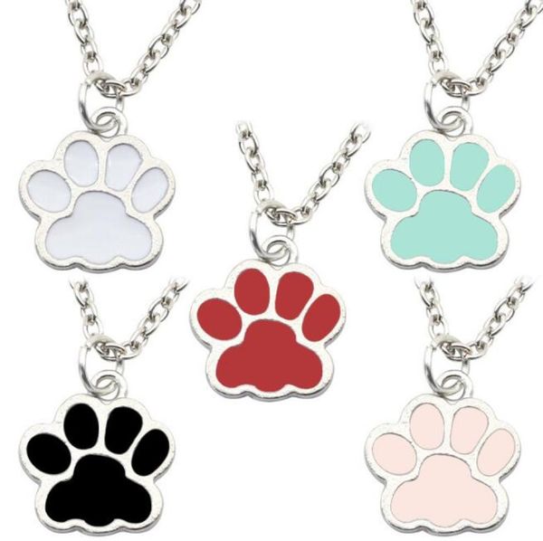 

enamel pet paw print necklaces pendant animal memorial pet lover puppy dog cat paw mark chain necklace for women jewelry girl acce6241467, Silver