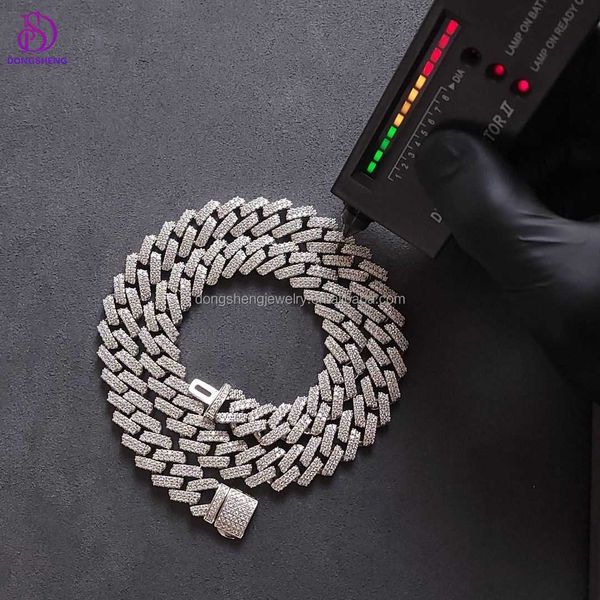

pass diamond tester hip hop jewelry 925 silver 12mm necklace vvs moissanite diamond iced out cuban link chain