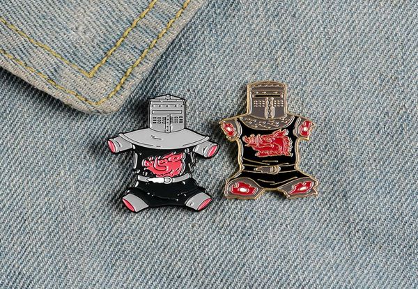 

black knight enamel pins steel animal pattern armor retro badge rumble jacket shirt bag lapel pin classic jewelry gift to a friend7283324, Gray