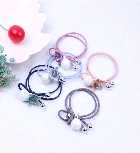 

korean headdress rubber color flower crystal hair ornament tie hair headband white light bead rubber band hair rope wholesal3133641, Pink