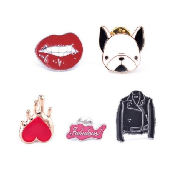 

bulldog lips jacket heart heart brand quotfalulousquot personality pins creative cute combination decoration brooch gift3765417, Gray