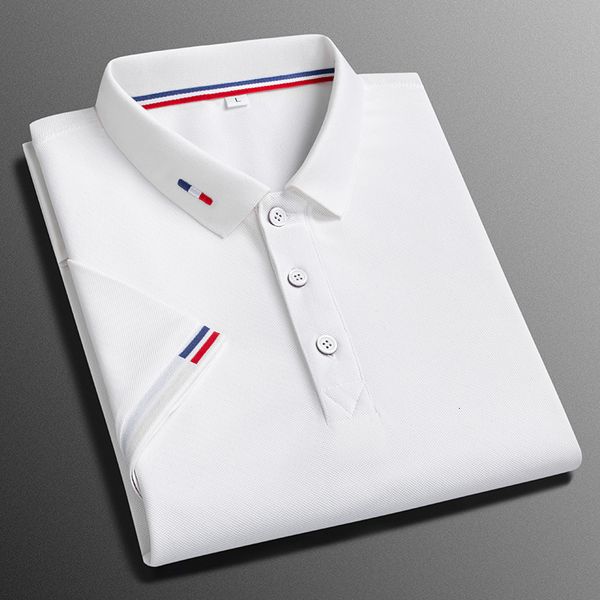 

men's polos business polo shirt comfortable and breathable solid color ice silk lapel shortsleeved golf 230707, White;black