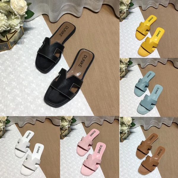 

with box r slippers orans sandals women summer slides flat flip flop crocodile skin slide genuine leather luxury womens shoes qia, Black