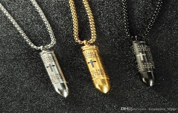 

316l stainless steel open bullet pendant necklaces mens cross scripture locket charm gold chains for women hip hop jewelry2225635, Silver