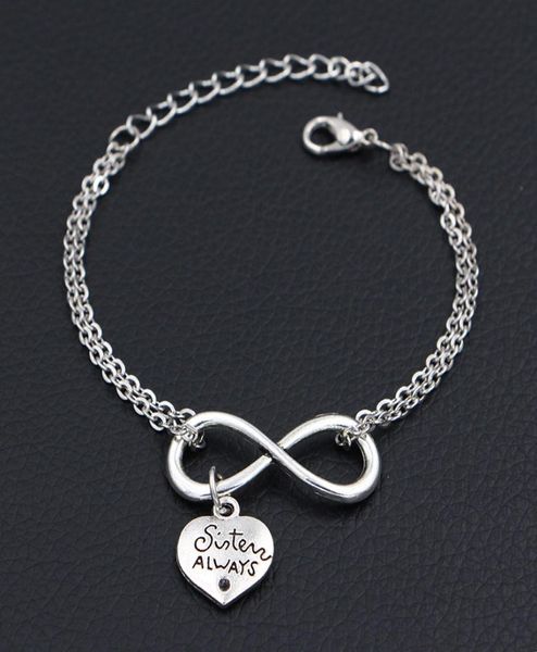 

2019 new minimalism double infinity love sister always friends pendant bracelets for women men chain bangles for diy party je9296609, Golden;silver