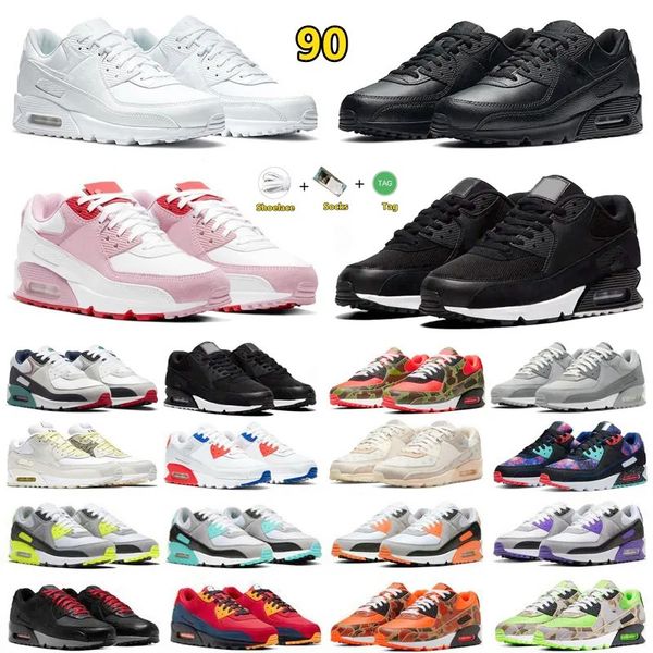 

90 90s mens running shoes triple white black rose pink unc usa valentines day shimmer polka bred camo red orange midnight blue men women tra