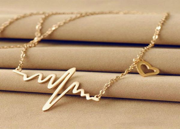 

ecg necklace love shaped titanium steel heartbeat lockbone chain heart pendant necklace female retro necklace jewelry accessorie1552855, Silver