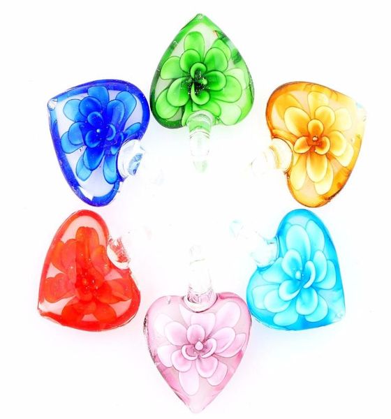 

handmade murano lampwork glass mix color flower heart pendant fit necklace whole 6pcs8981901, Silver