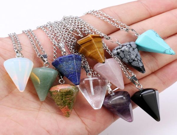 

reiki pendulum mixed natural stone amulet healing tiger eye crystal pendant meditation hexagonal pendulums for men women jewelry9376493, Silver