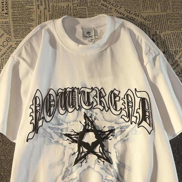 

womens tshirt american hiphop street clothes t shirt men and women personality graffiti pentagram loose fashion round neck short sleeve 2307, White