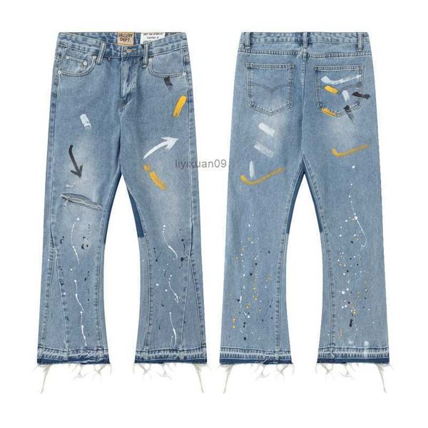 

designer mens jeans sports pants slim denim straight sweatpants speckled letter print women high street couple galleryes dept loose flare ca, Blue