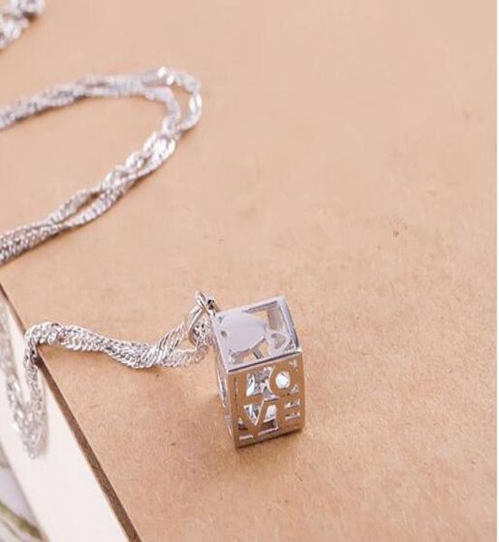 

925 sterling silver plated love cube pendant jewelry diamond box chain female love cube square no chain christmas gift8686919