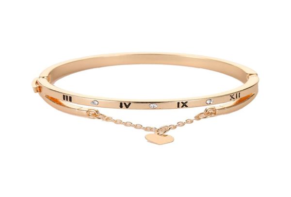 

heart charm elegant bangle bracelet for women stainless steel bracelets bangles stellux crystal with roman letter bracelet bangle1710823, Golden;silver