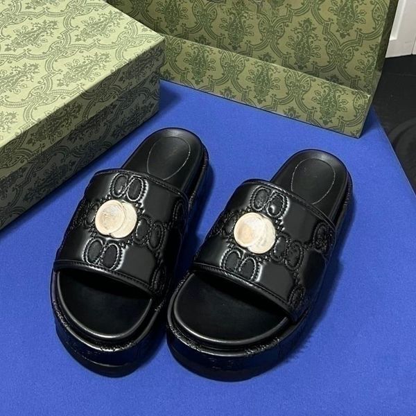 

2023 new designer sandals high end luxury genuine leather letter matsuke thick bottom flat bottom classic anti slip slippers fashion slipper, Black