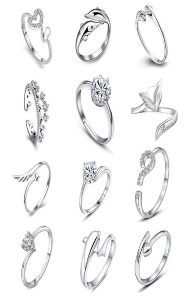 

925 sterling silver jewerly rings dolphins dragonfly wings of the angel love fox butterfly opening adjustable ring for women1318025
