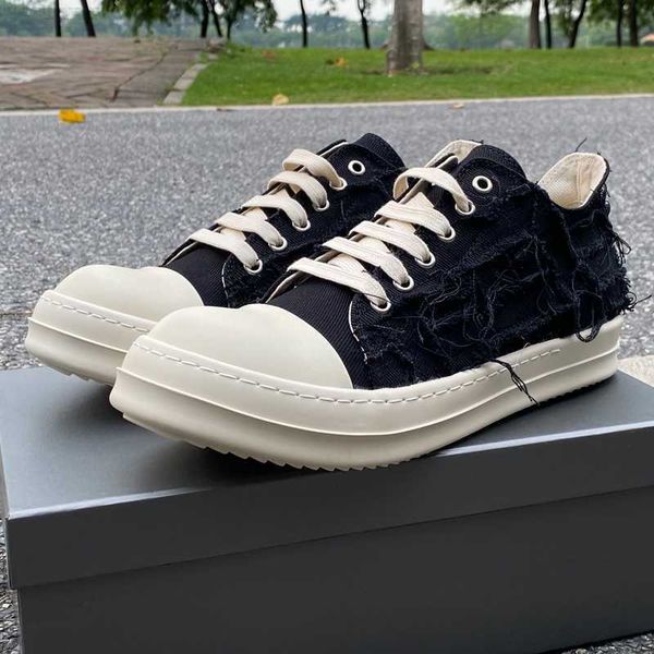 

low rick casual men's shoes ro owens orange wax canvas sneakers women's board shoes, Black