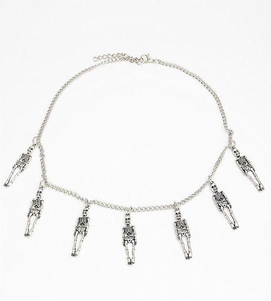 

20pcslot antique silver retro punk halloween gift pirate skeleton skull charms necklace pendant charms chain necklace jewelry mak3882800