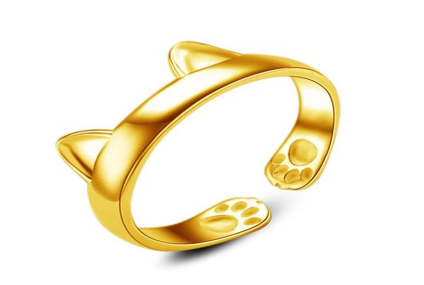 

omhxzj whole band rings personality fashion ol woman girl party wedding gift gold white cute cat 18kt yellow gold whites golds5489889, Silver