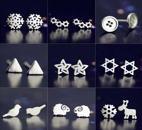 

925 pure silver earring needleplated platinum earring snowstarsheeptriangle mix delivery no fade 5168388, Golden