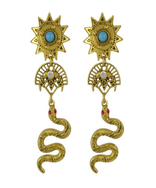 

2 colors trendy retro snake punk metal rhinestone party earrings8990455, Silver
