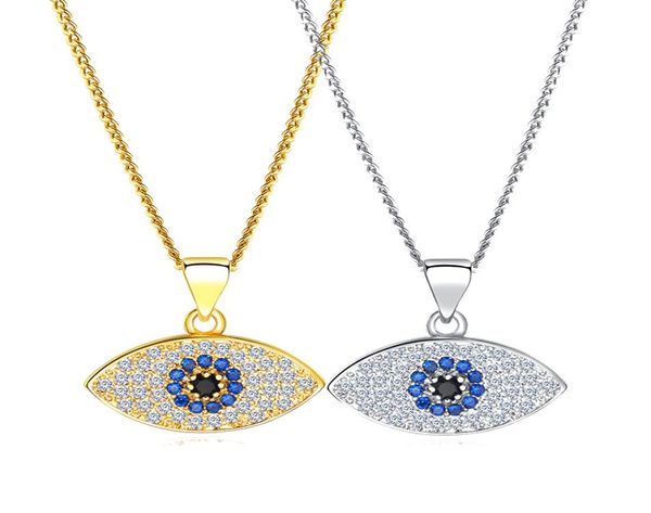 

blue evil eye necklace bling cubic zirconia cz eye pendant 18k gold platinum chains for women fashion turkey jewelry 2108612, Silver