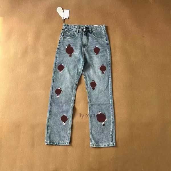 

2023 ch designer jeans for womens mens make old washed pants straight trousers heart letter prints woman man casual long style bottoms h2 hd, Blue